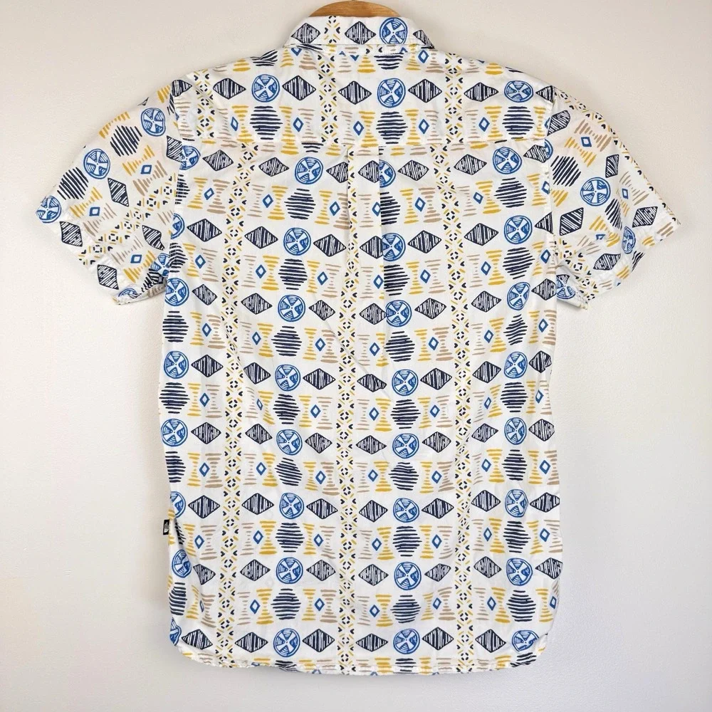 North Face Shirt Men's Med Blue Yellow S/S Tribal Lightweight Button‎ Up Pocket